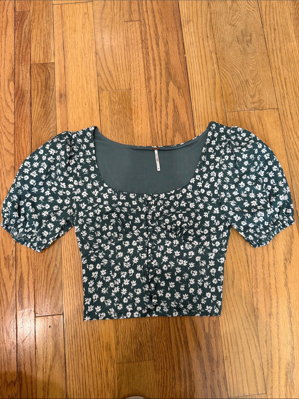 Free People Forest Green Floral Scoop Crop Top